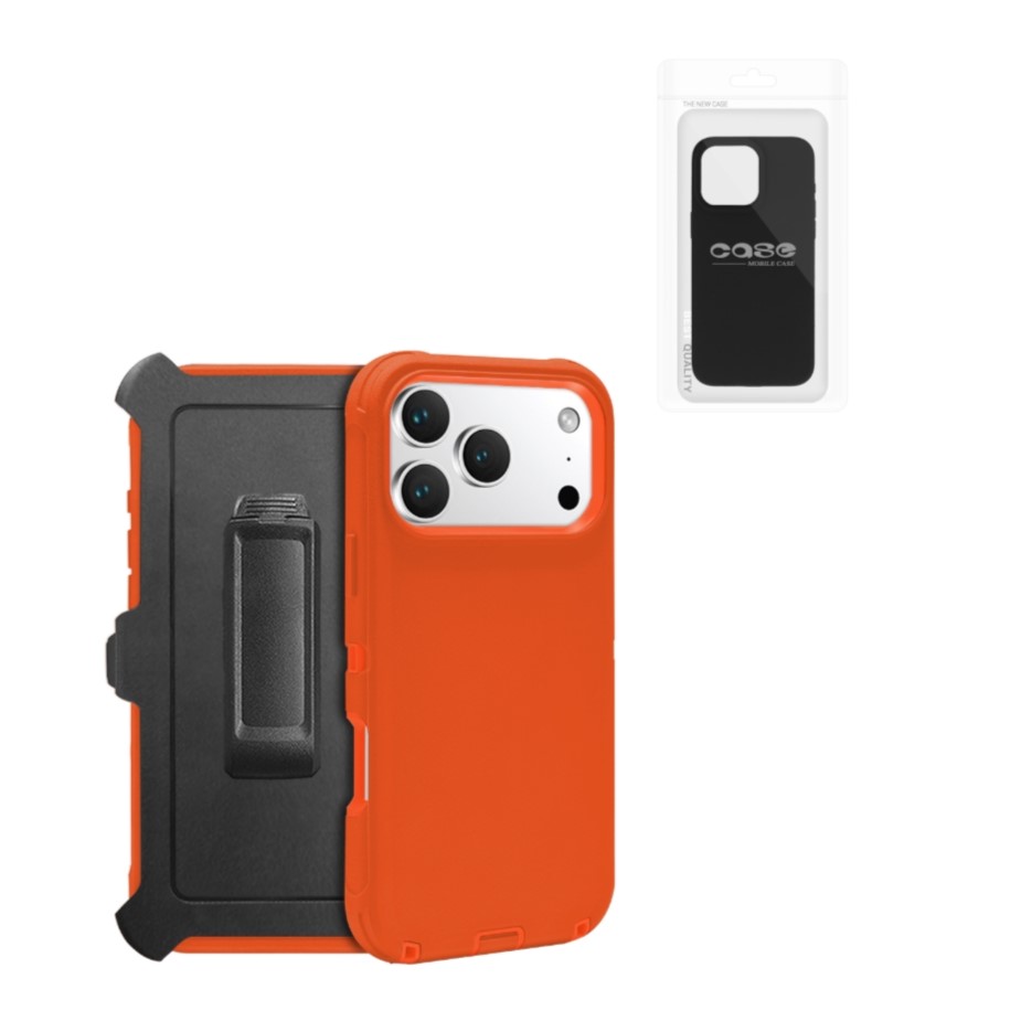 iPhone XR Pro Defender Case With Clip | Orange (Polybag Packing)