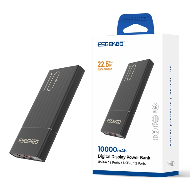 ESEEKGO P-10B 10000mAh PD20W+22.5W Digital Display Power Bank & 1.3FT USB-C To C Charging Cable