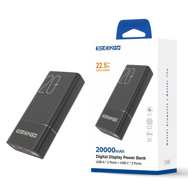 ESEEKGO P-20B 20000mAh PD20W+22.5W Digital Display Power Bank & 1.3FT USB-C To C Charging Cable