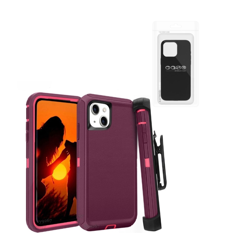 iPhone 7 Plus/8 Plus Pro Defender Case With Clip | Burgundy (Polybag Packing)