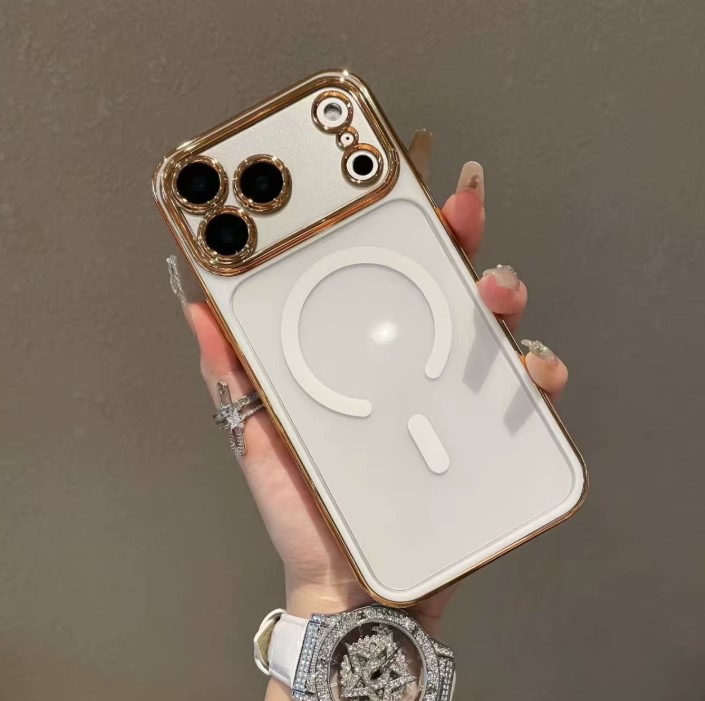 iPhone 17 Pro/18 Pro Electroplated Double Colors Magnetic Case White