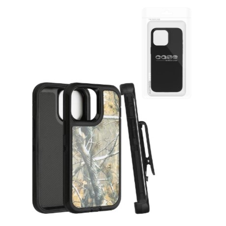 iPhone 15 Pro Camo Defender Case With Clip | Black Branches (Polybag Packing)