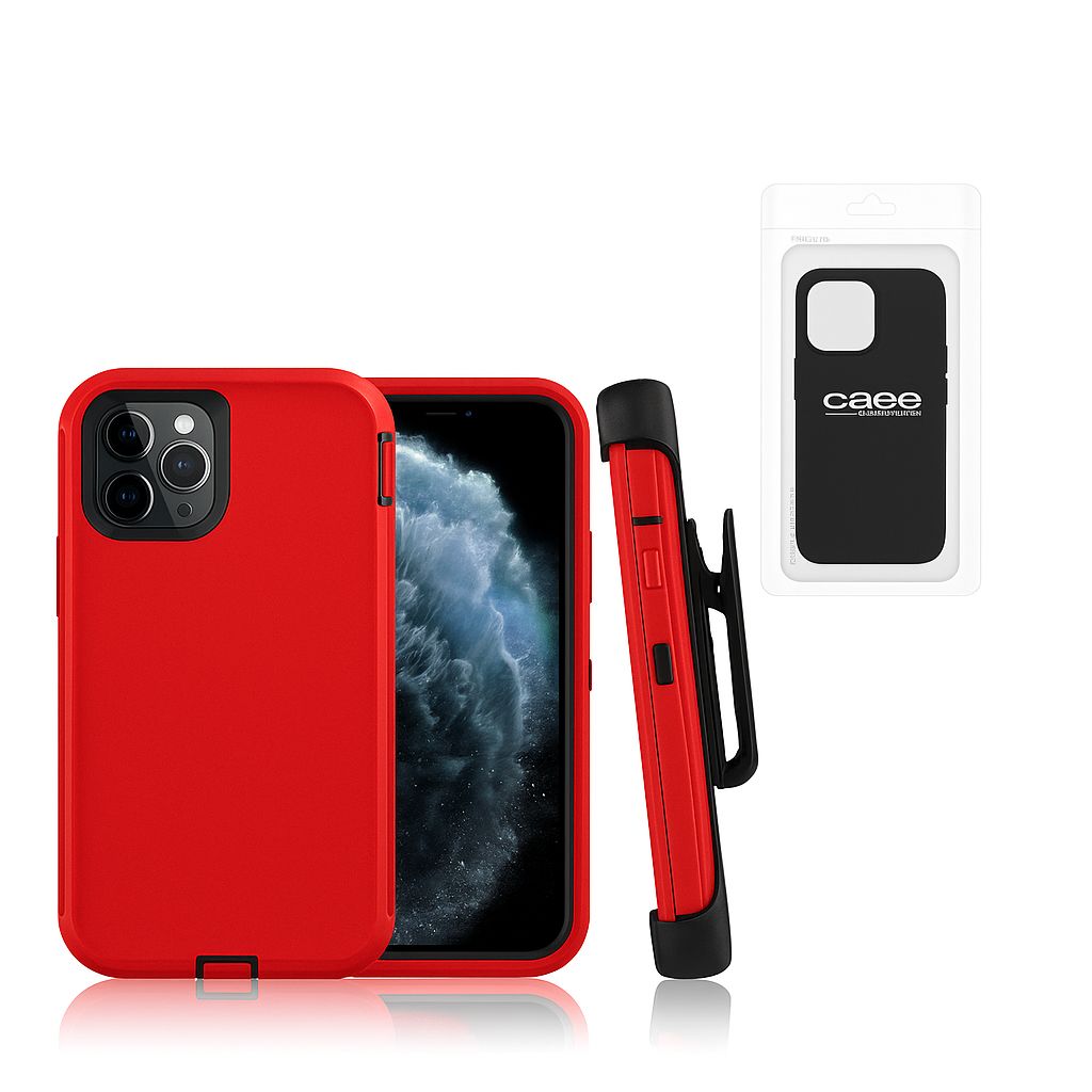 iPhone 7/8/SE 2/SE 3 Pro Defender Case With Clip | Red (Polybag Packing)