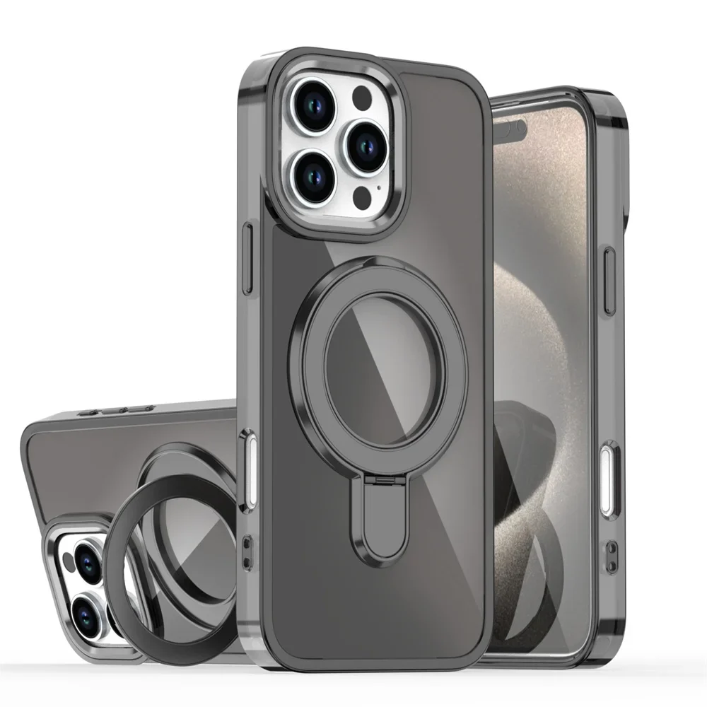 iPhone 13/14/15 Shiny Chrome Magnetic Case With Kickstand | Black