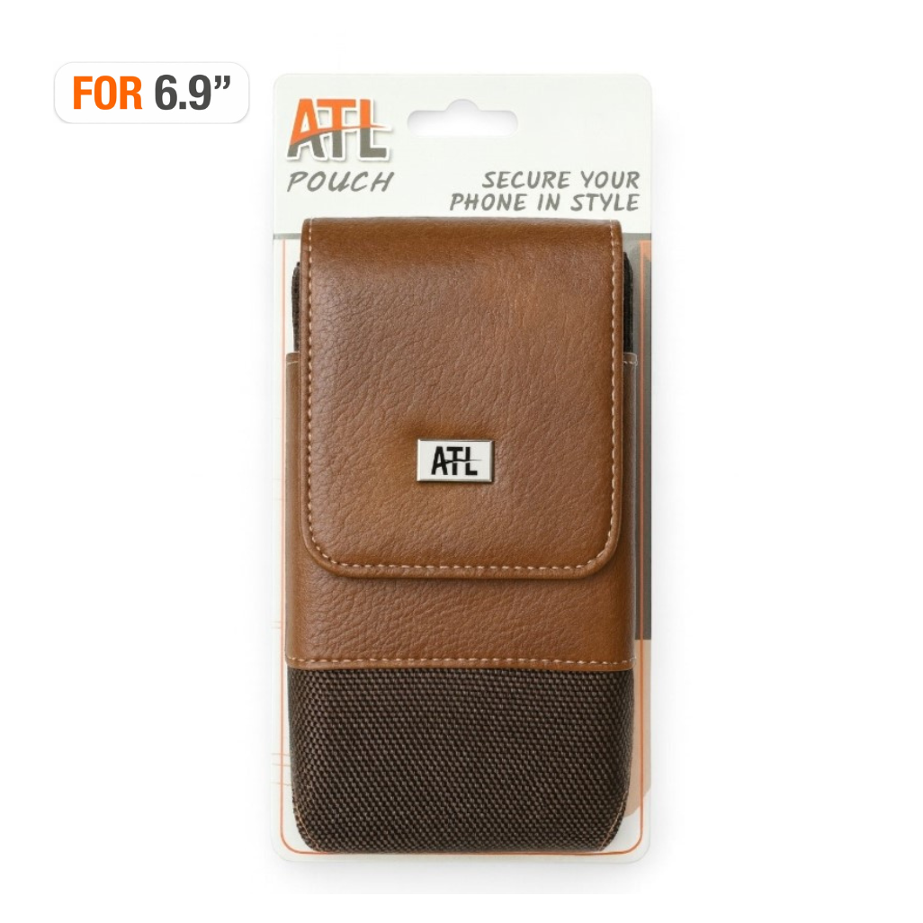 Atl Vertical Canvas With Leather Pouch (Magnetic Closure) With Metal Clip For 6.9" | Brown