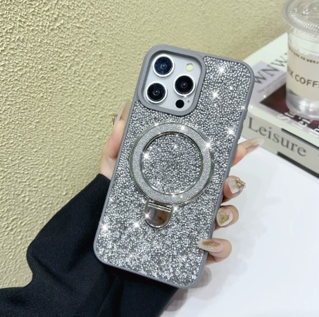iPhone 17 Crushed Diamond Case With Kickstand Grey 