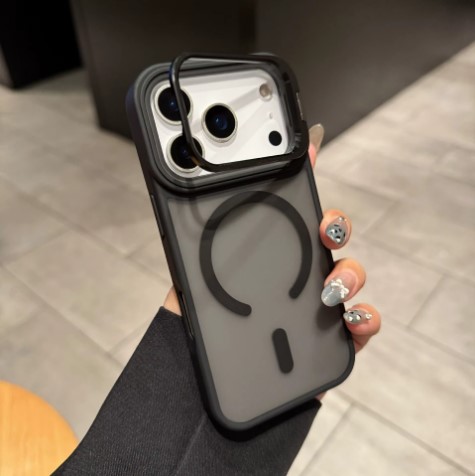 iPhone 17 Frosted Magsafe Lens-Stand Case (With Retail Box) | Black