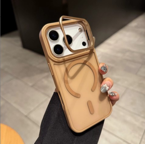iPhone 14 Plus Frosted Magsafe Lens-Stand Case (With Retail Box) | Gold