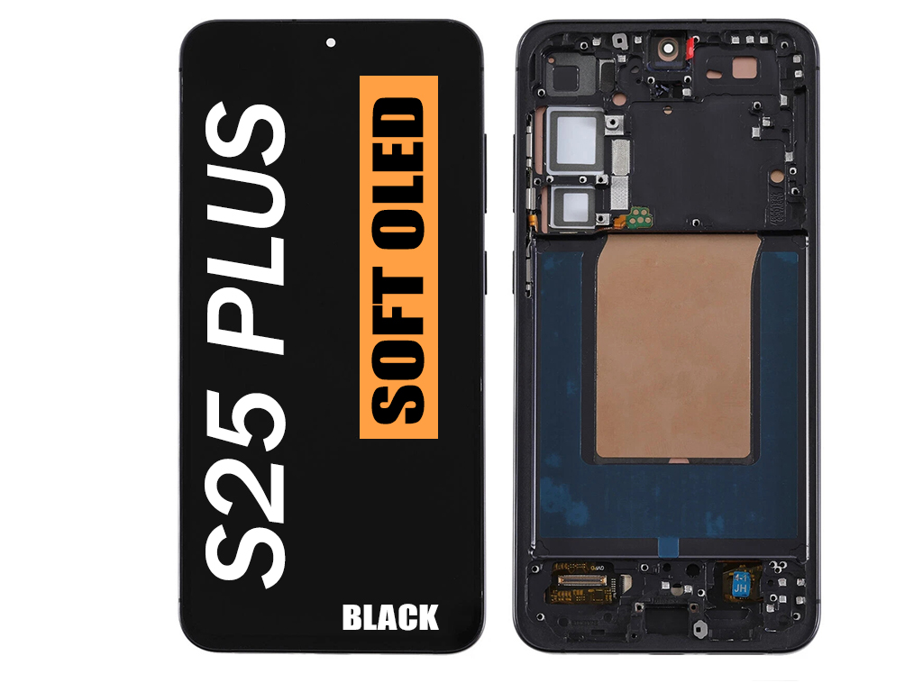 SAMSUNG S25 PLUS 5G (S936) (SOFT OLED ASSEMBLY WITH FRAME) (BLACK) (US & INTERNATIONAL VERSION)