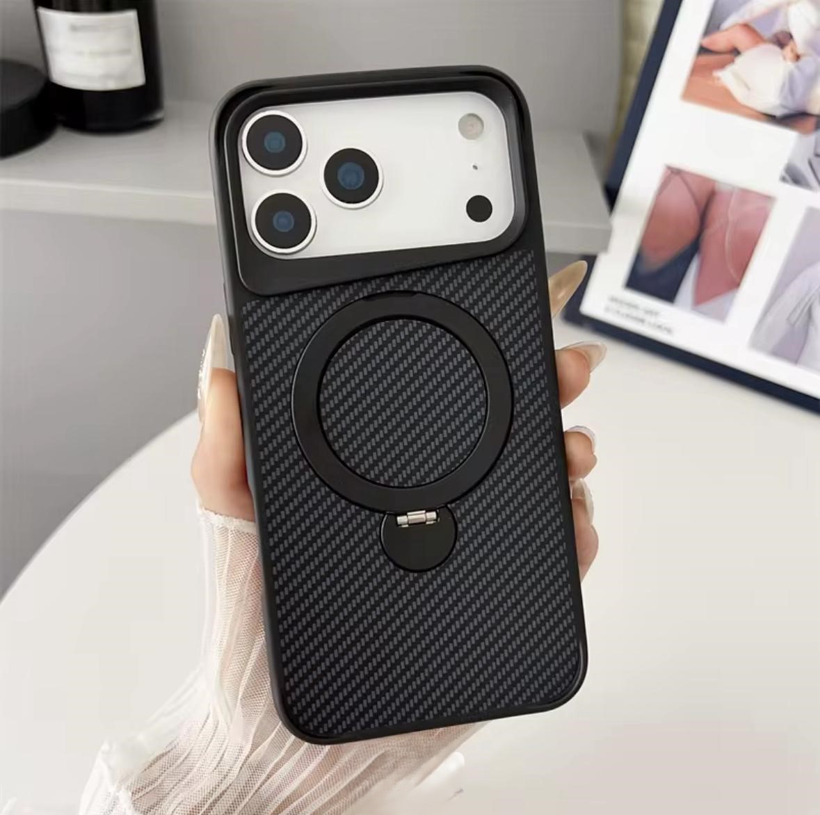 Samsung A15 5G  Carbon Fiber Kickstand Case (With Retail Box)  | Black