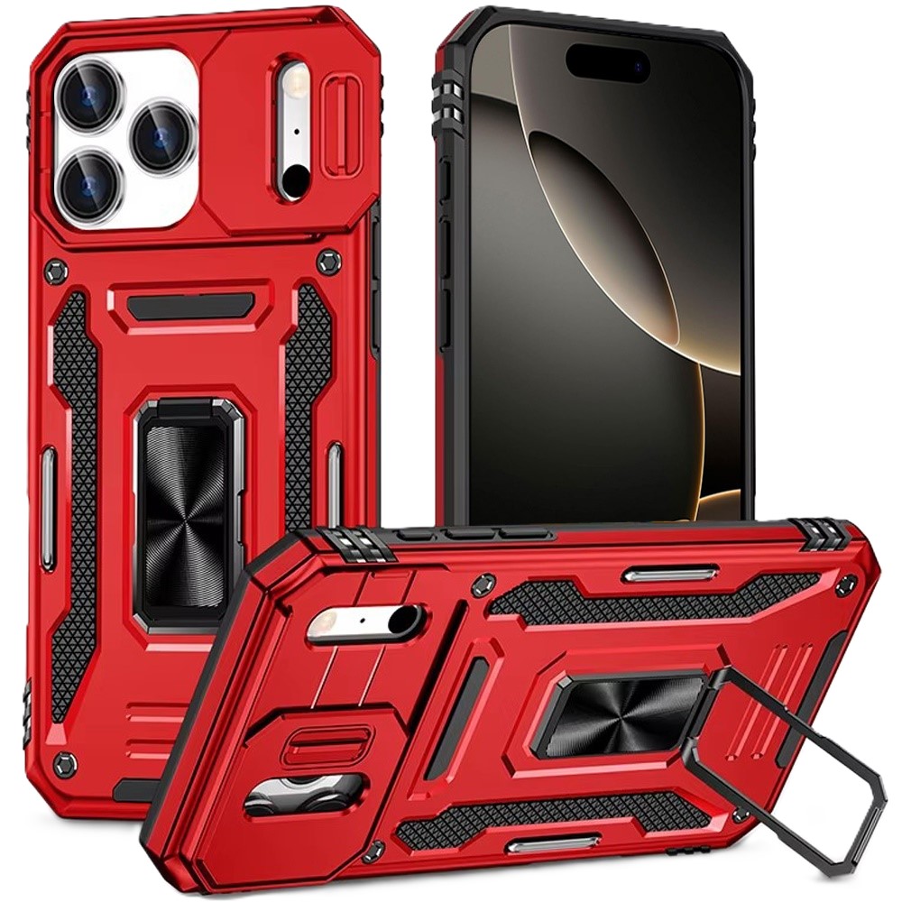 Moto G Power 2023 Kejiang Case With Camera Cover & Metal Ring | Red