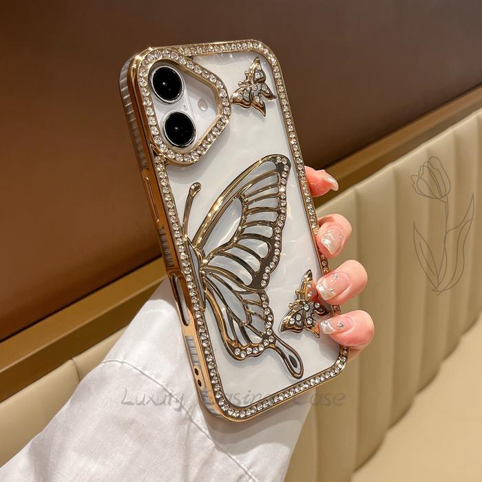 iPhone 17 Air Side Butterfly Diamond Case (With Retail Box)  | Gold