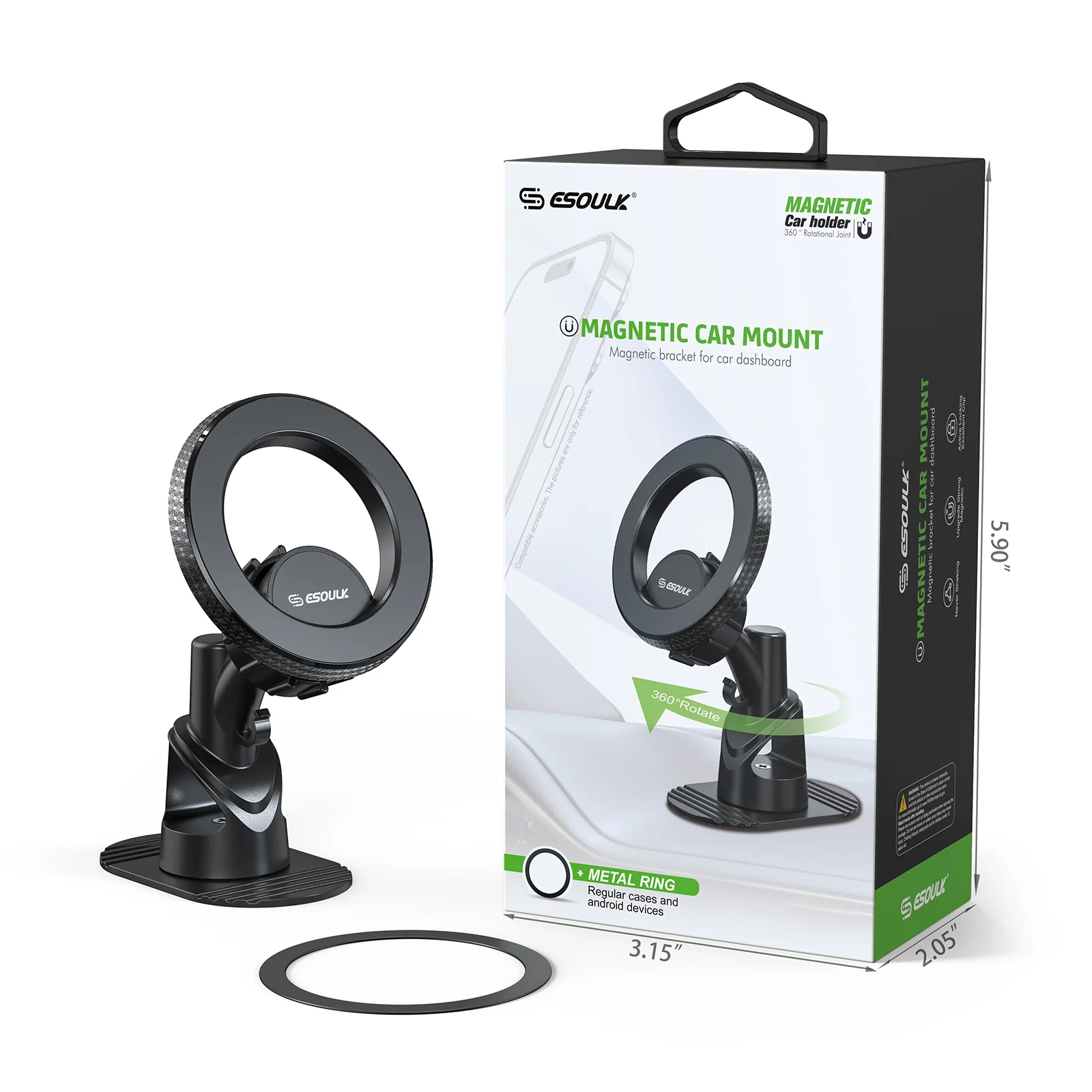 (EK-3008BK) Magnetic Car Mount Phone Holder with 360 Degree Rotation 
