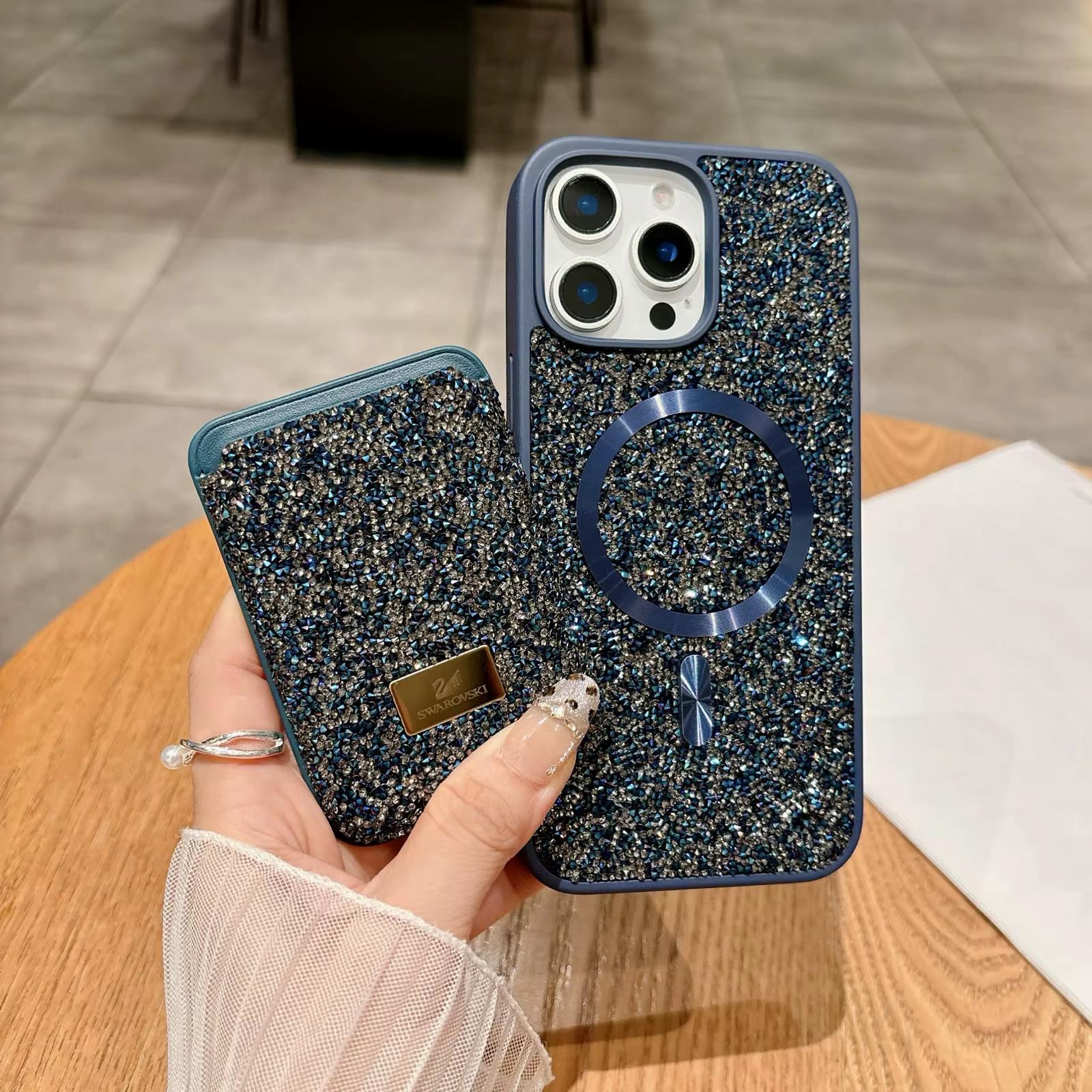 iPhone 16 Pro Max Diamond Case With Magsafe Card Holder (With Retail Box) | Blue