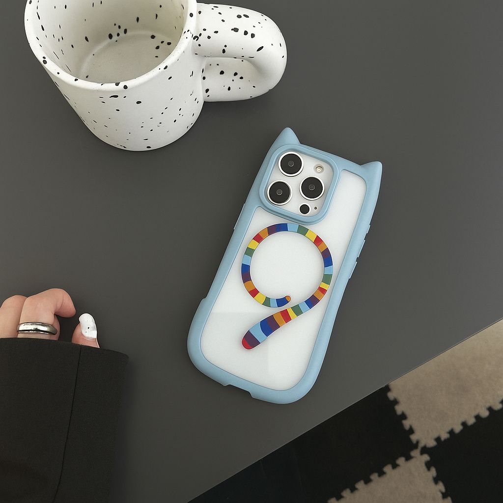 iPhone 15 Pro Max Cat'S Ear And Tail Magsafe Case | Blue-Rainbow