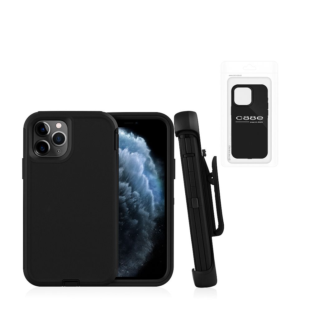iPhone 12 Pro Max/13 Pro Max Pro Defender Case With Clip | Black (Polybag Packing)