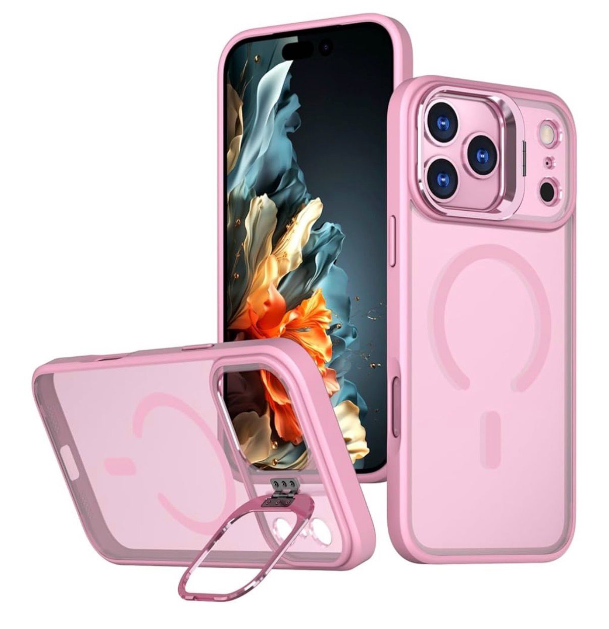 iPhone 17 Pro/18 Pro Matte Magnetic Case With Camera Kickstand | Pink