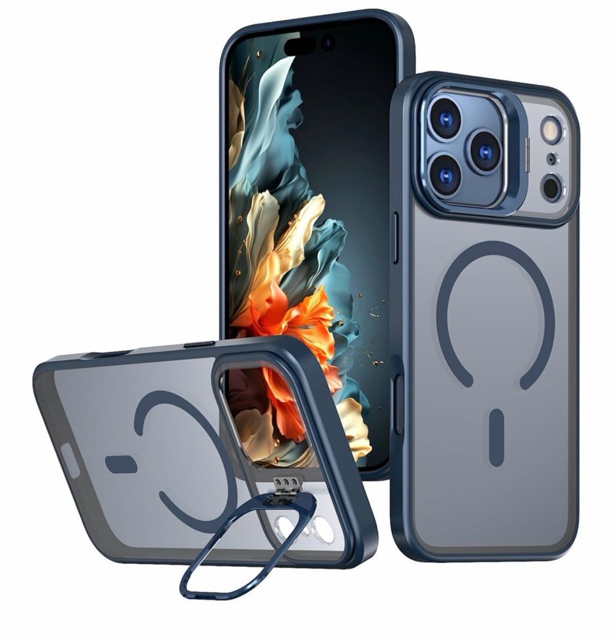 iPhone 17 Matte Magnetic Case With Camera Kickstand | Blue