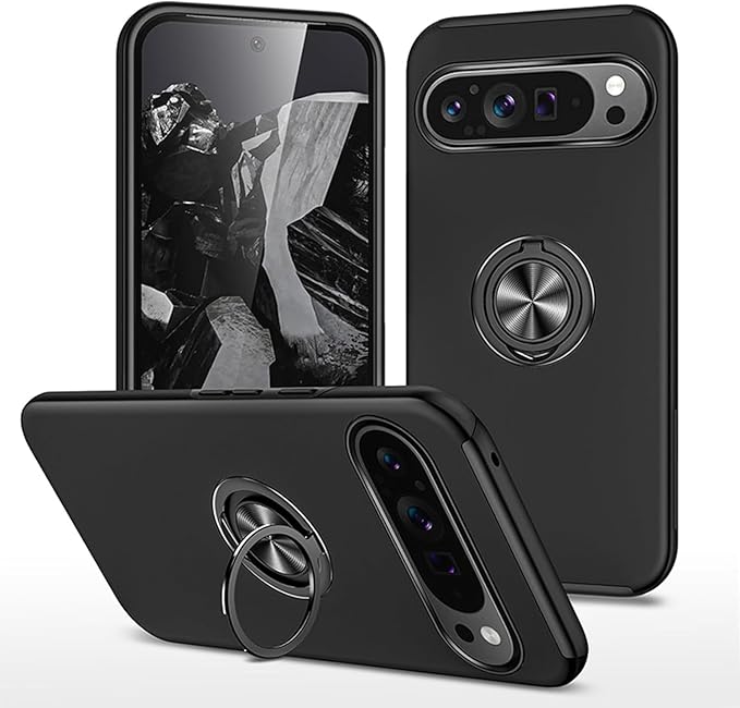 Google Pixel 7 Pro Hard Hidden Ring Stand Hybrid Case - Black