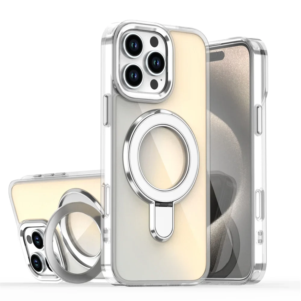 Samsung S25 Ultra Shiny Chrome Magnetic Case With Kickstand | Silver