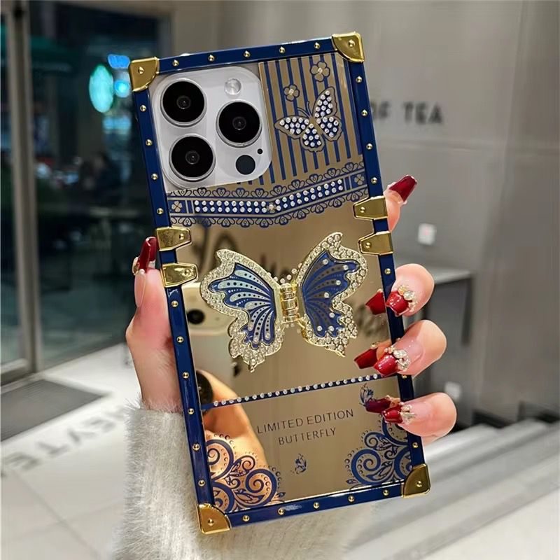 iPhone 17 Air Golden Butterfly Bracket Shell Case  blue