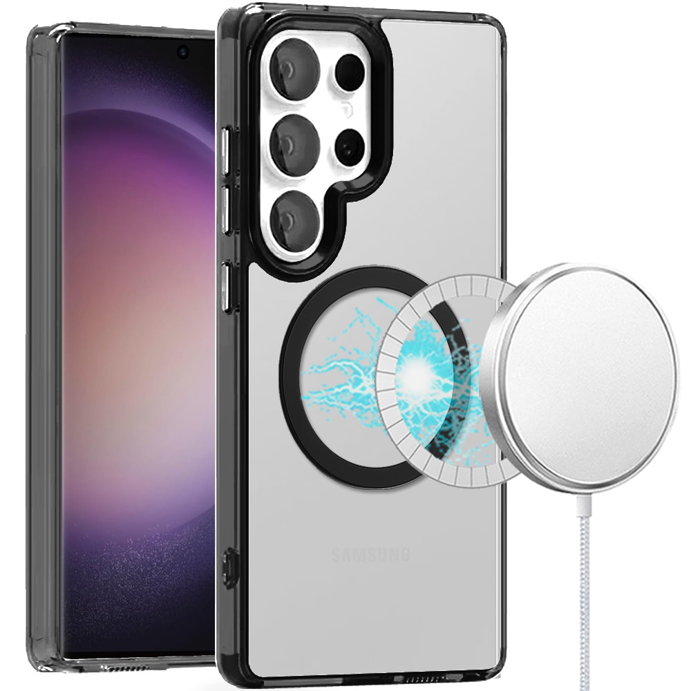 Samsung Galaxy S24 Ultra Magnetic Circle Ring Transparent Premium Acrylic With Metal Buttons & Camera Raised Lip - Black