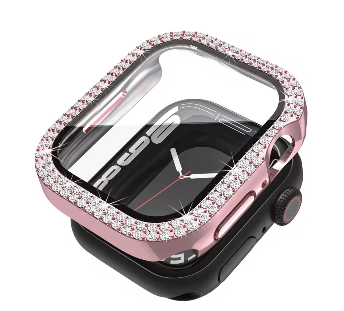 Apple Watch Size S-10 46MM | (Pink) Double Row Diamond Case With Tempered Glass