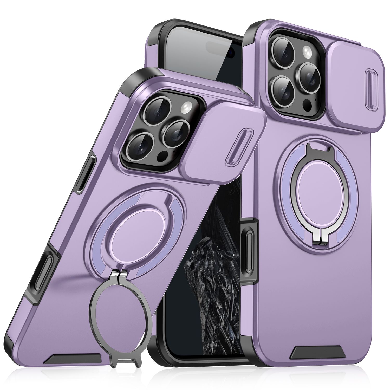 iPhone 12/12 Pro Lingke Magnetic Case With Camera Sliding Window Cover Purple