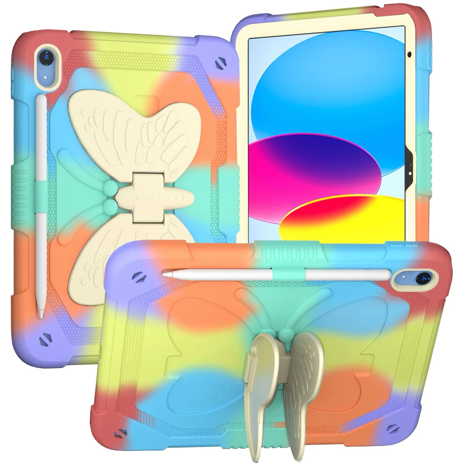 iPad Mini 6th/7th Gen Butterfly Kick Stand Case With Strap | Colorful Red