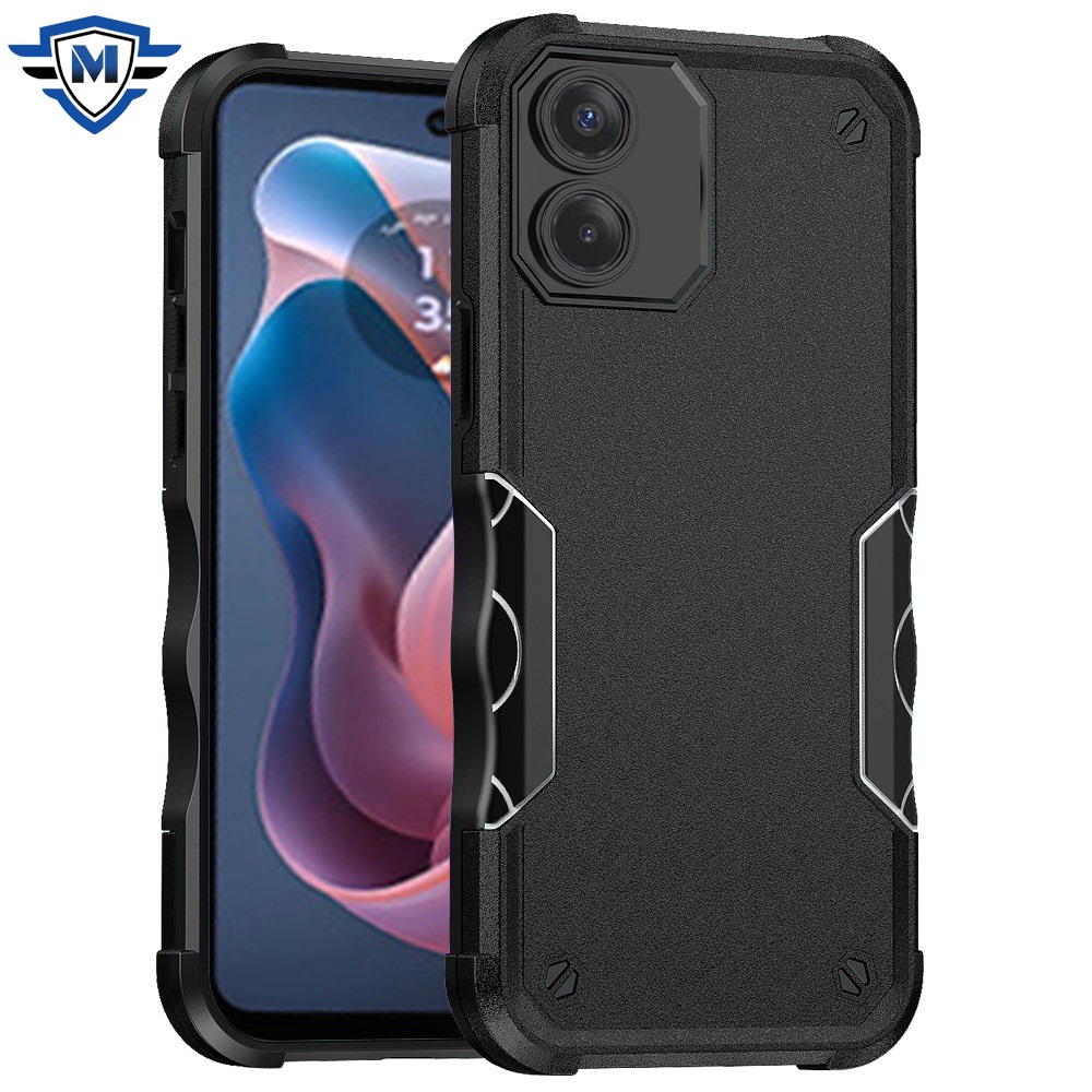 For Motorola Moto G 5G 2024 METKASE Exquisite Tough Shockproof Hybrid in Slide-Out Package - Black/Black