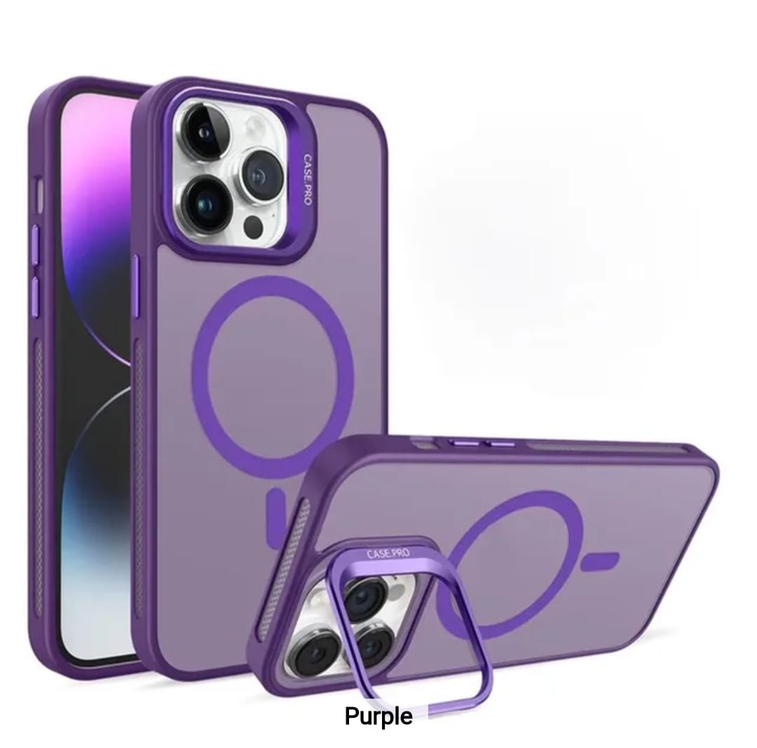 iPhone 15 Pro Max Cd Lens Pro Magnetic Case With Stand And Camera Lens Purple
