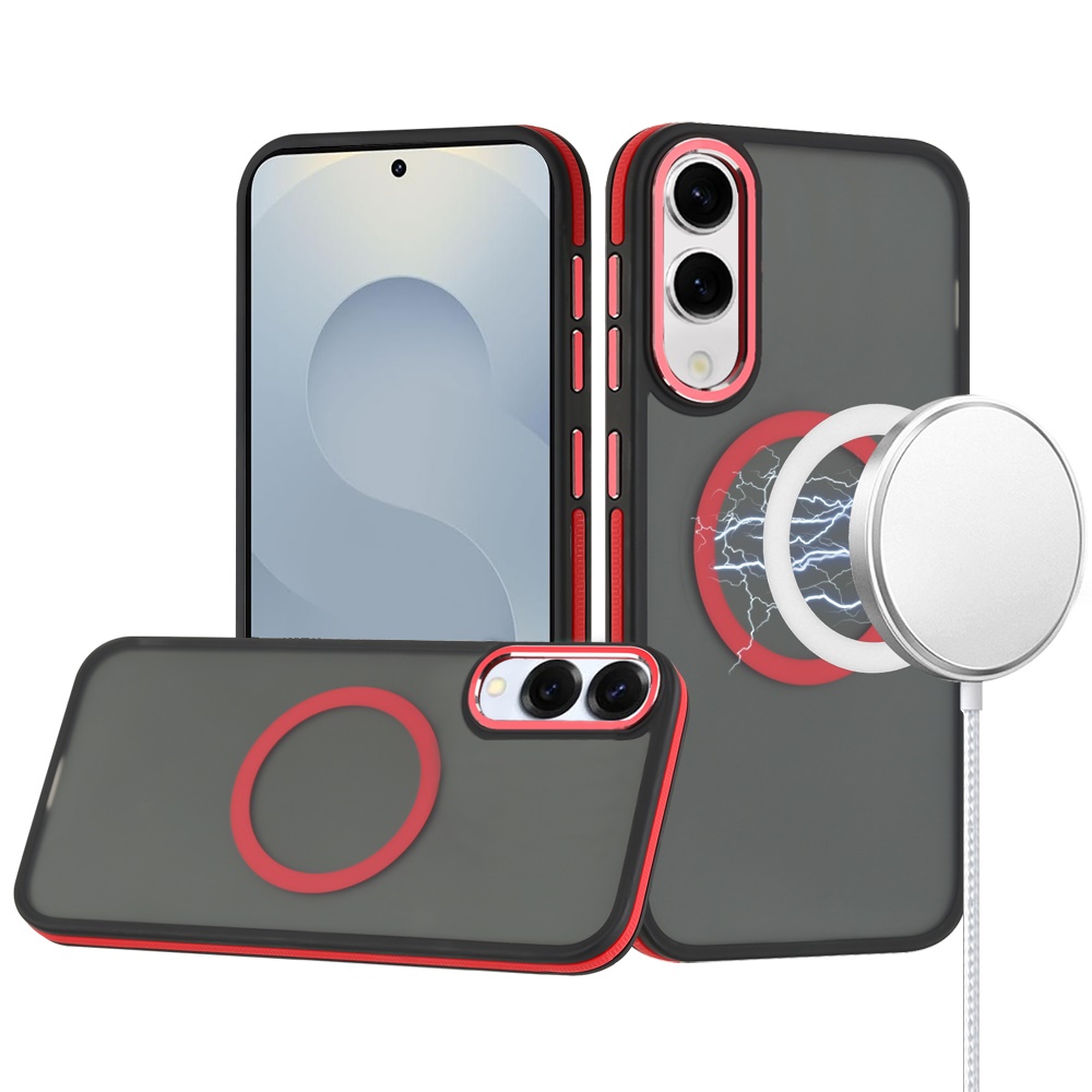 For Samsung Galaxy s25 Edge Royal Magnetic Ring Skin-Touch HQ Metal Buttons/Camera Lip Hybrid - Red