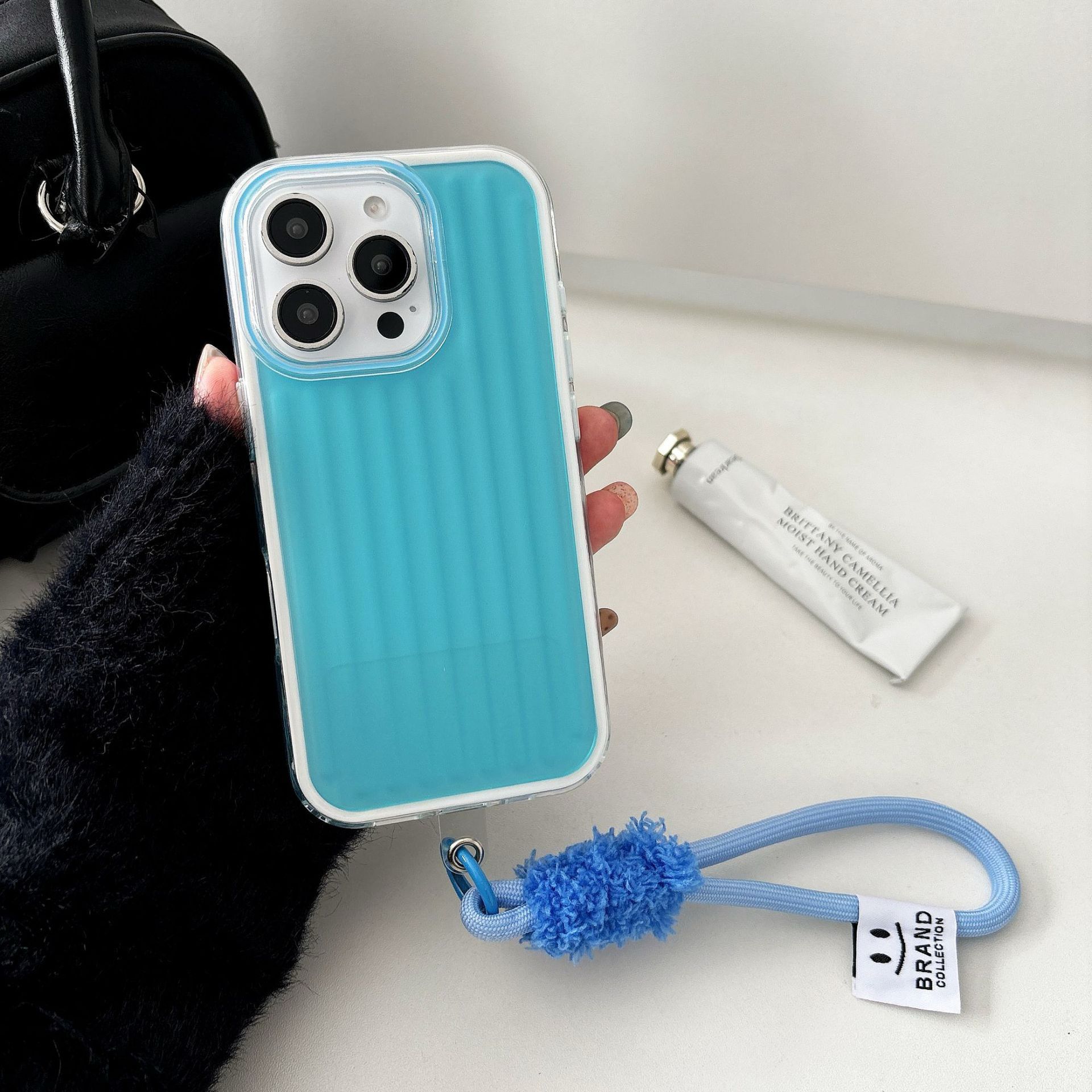 iPhone 14 Pro Max 3 In 1 Corrugated Case With Hand Rope Blue