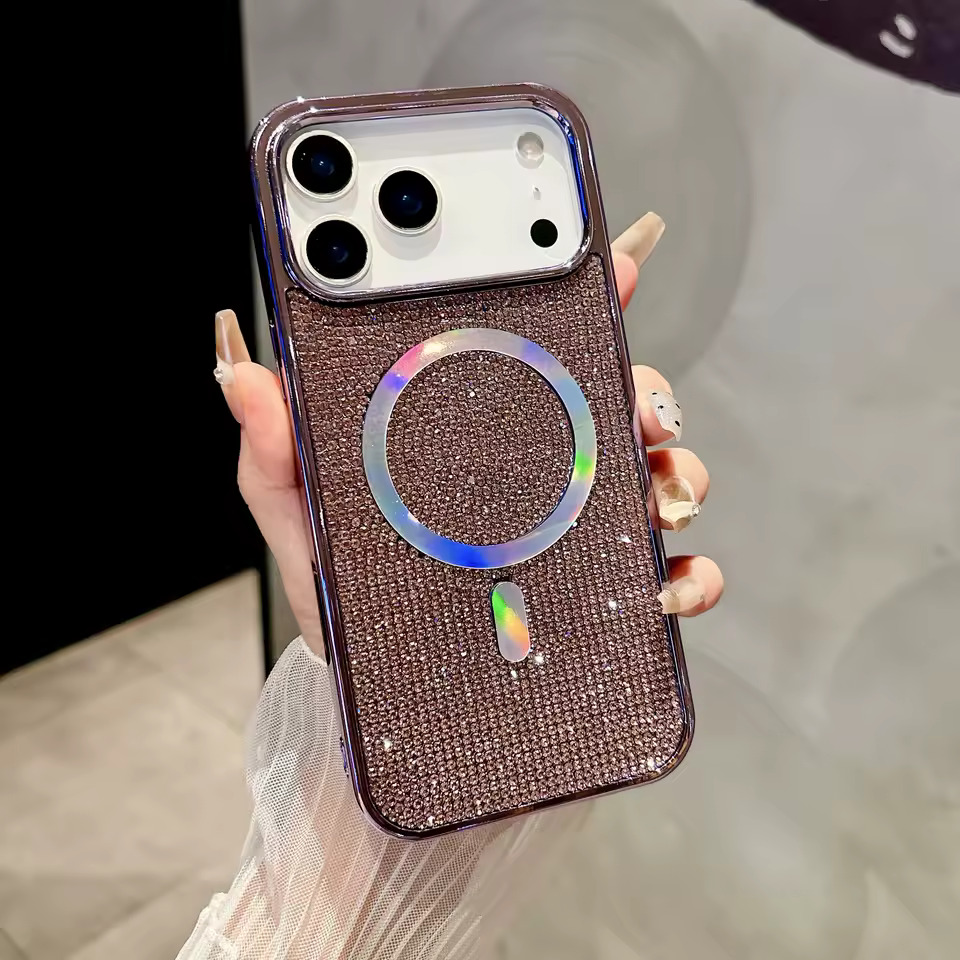 iPhone 13/14/15 Crushed Diamond Case With Magsafe Purple