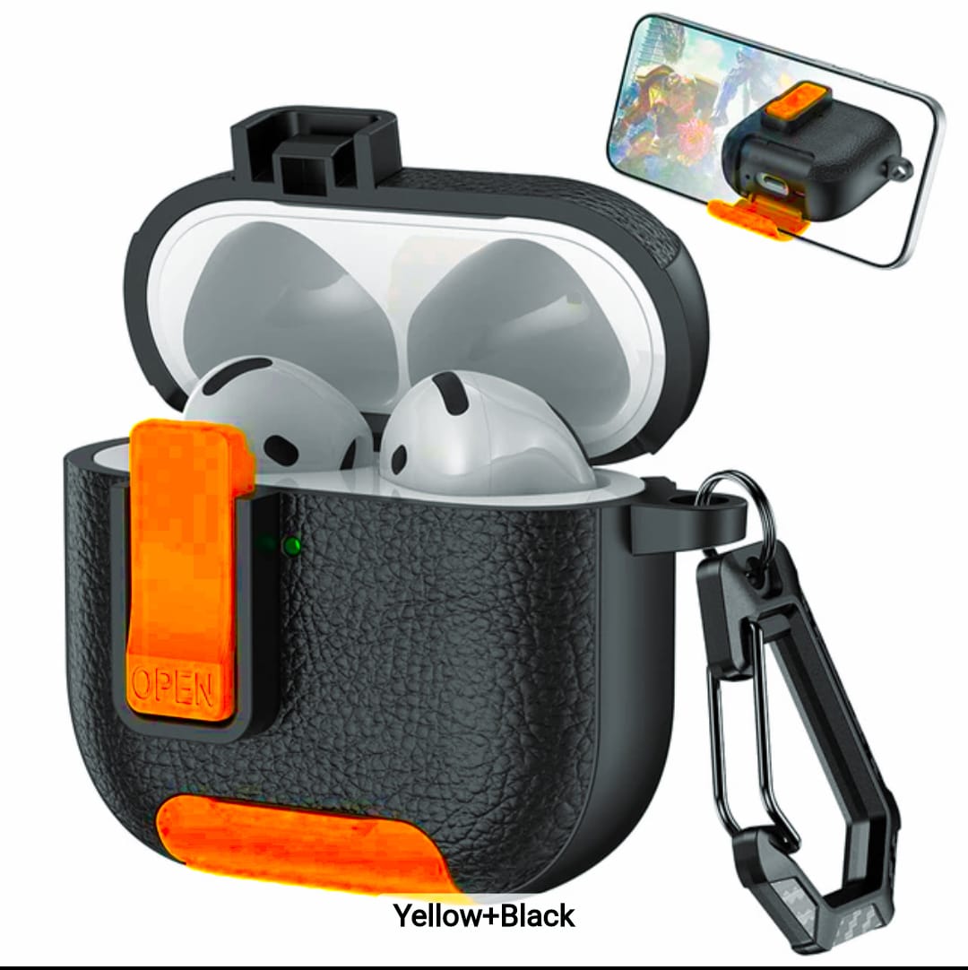 AirPods Pro/Pro 2nd Gen Leather Bracket Case For Black-Orange