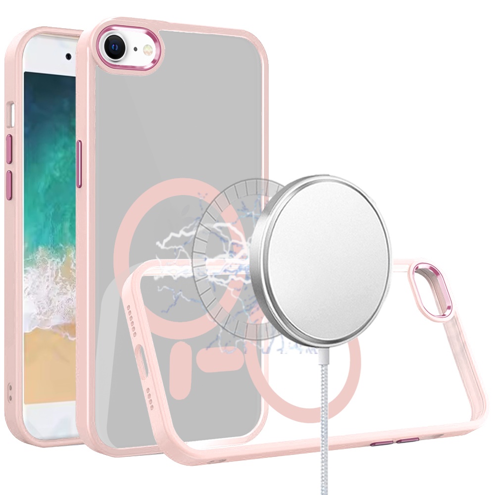iPhone 17E/ 16E / SE4 Greatest Clear Acrylic Thick Metal Button Hybrid - Light Pink
