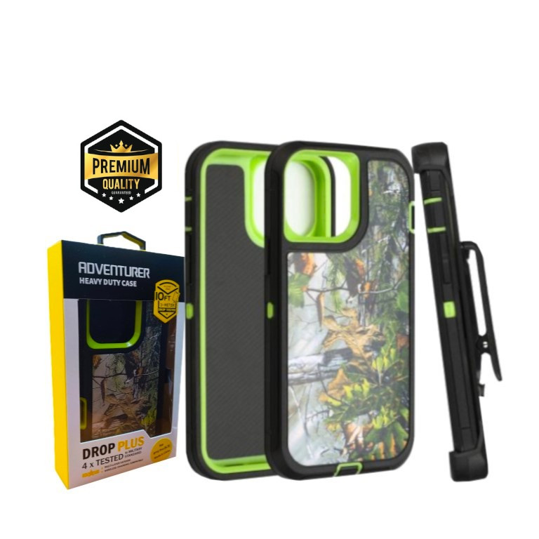 iPhone 14 Plus Camo Adventurer Heavy Duty Case With Clip With Retail Box Pack Green Branch
