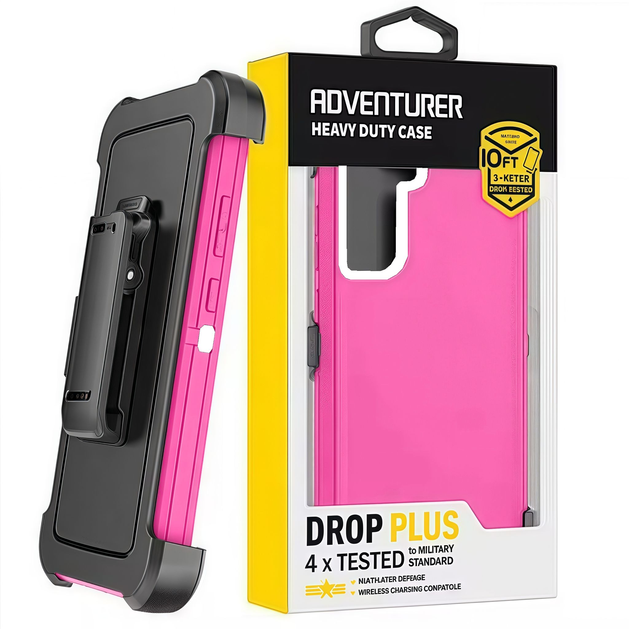 iPhone 15 Pro Adventurer Heavy Duty Case With Clip With Retail Box Pack Pink-White