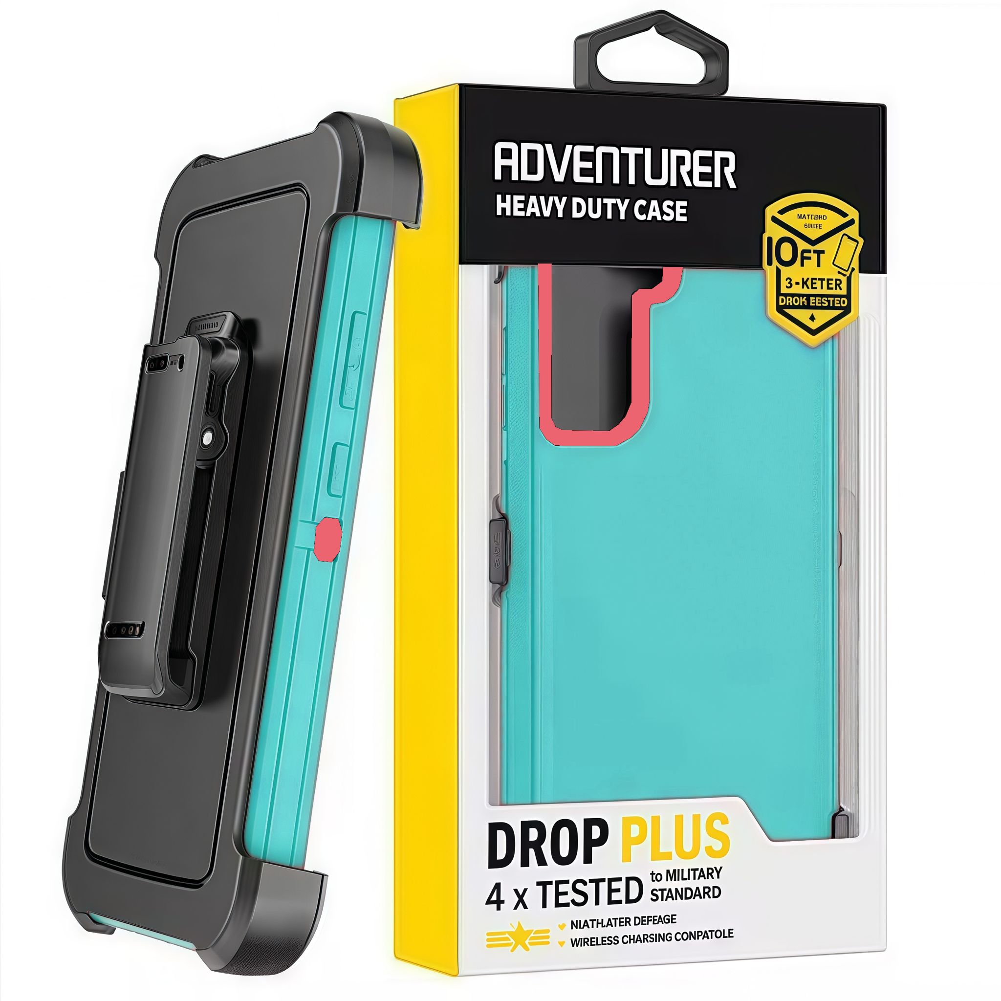 iPhone 13/14/15 Adventurer Heavy Duty Case With Clip With Retail Box Pack Green-Pink