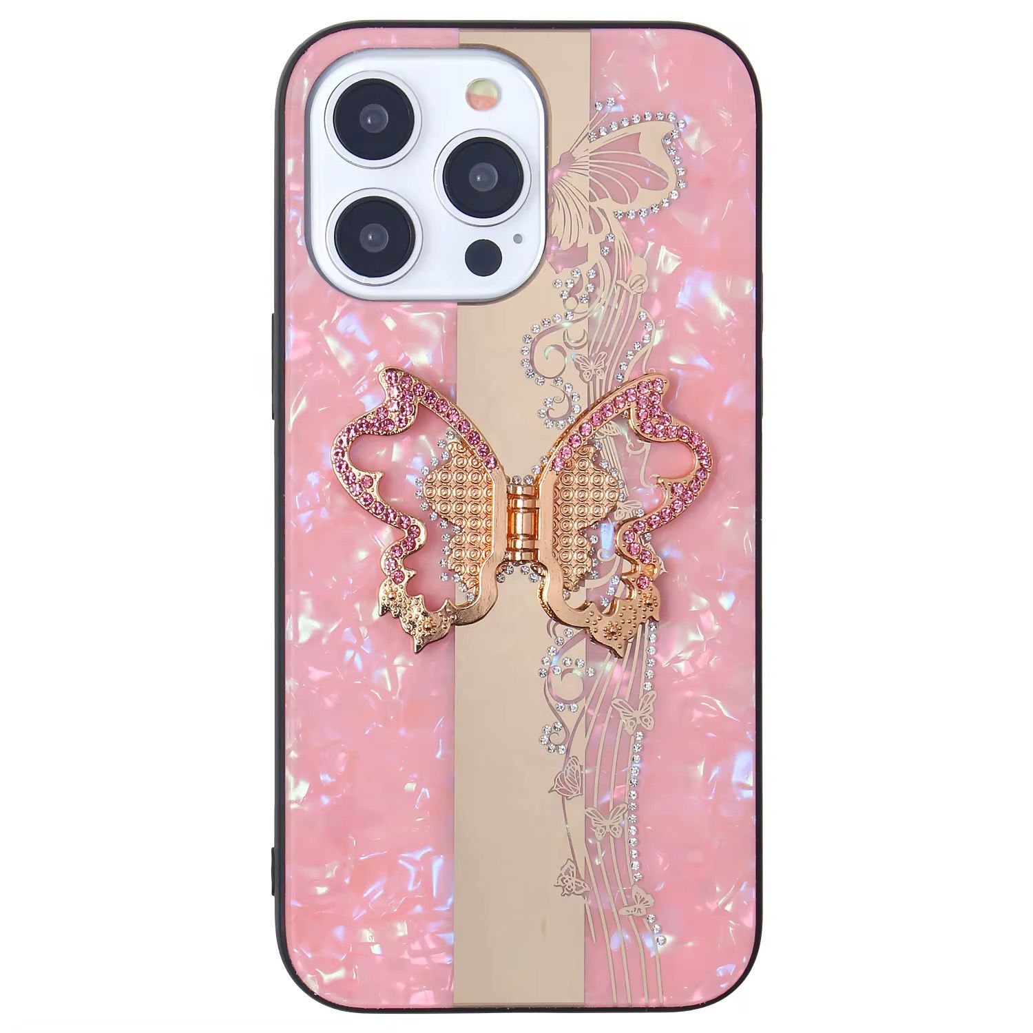 iPhone 14 Pro Max Butterfly Bracket Shell Case Pink