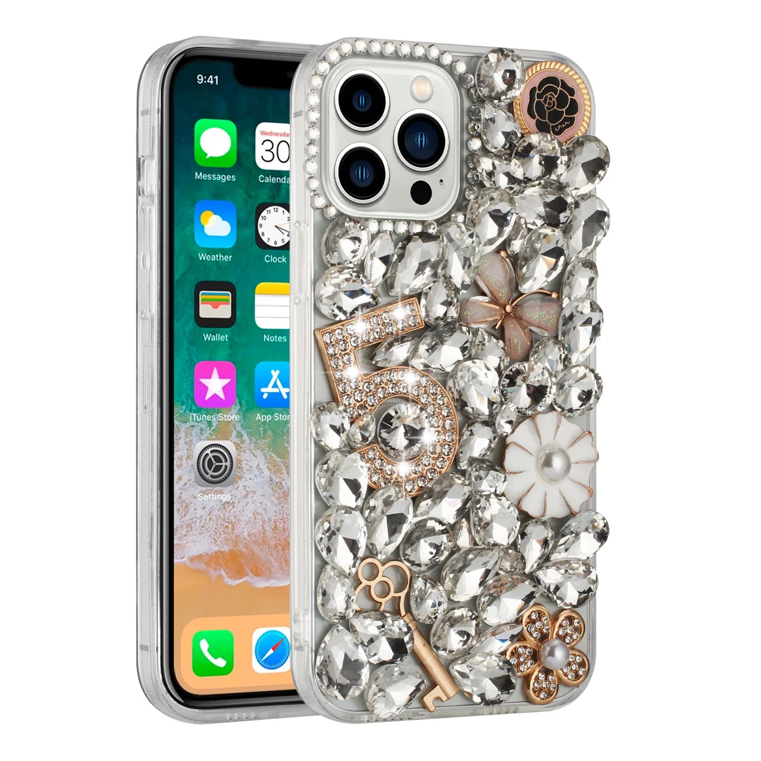iPhone 16 Plus 5 Crystal Diamond Case | Silver