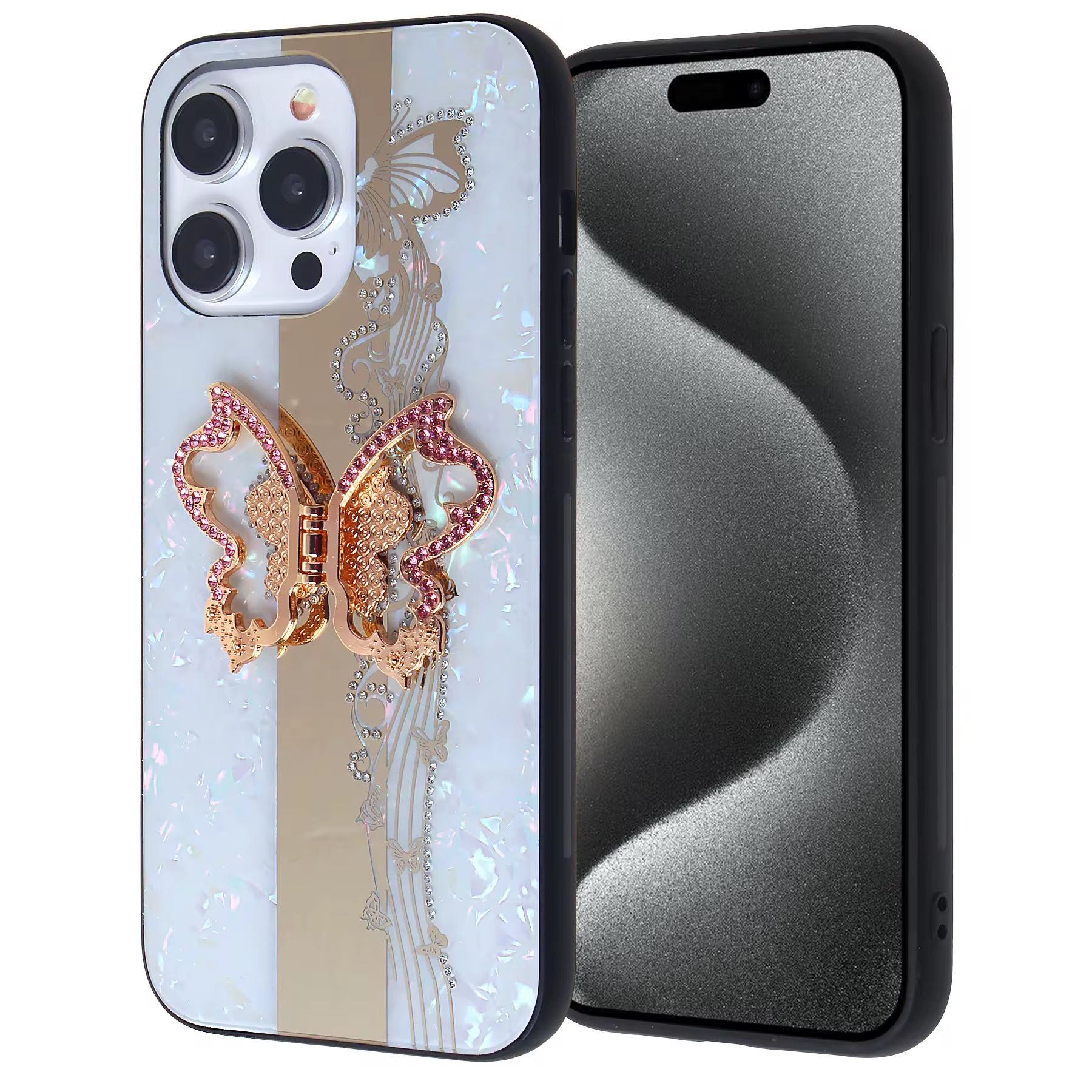iPhone 13/14/15 Butterfly Bracket Shell Case White