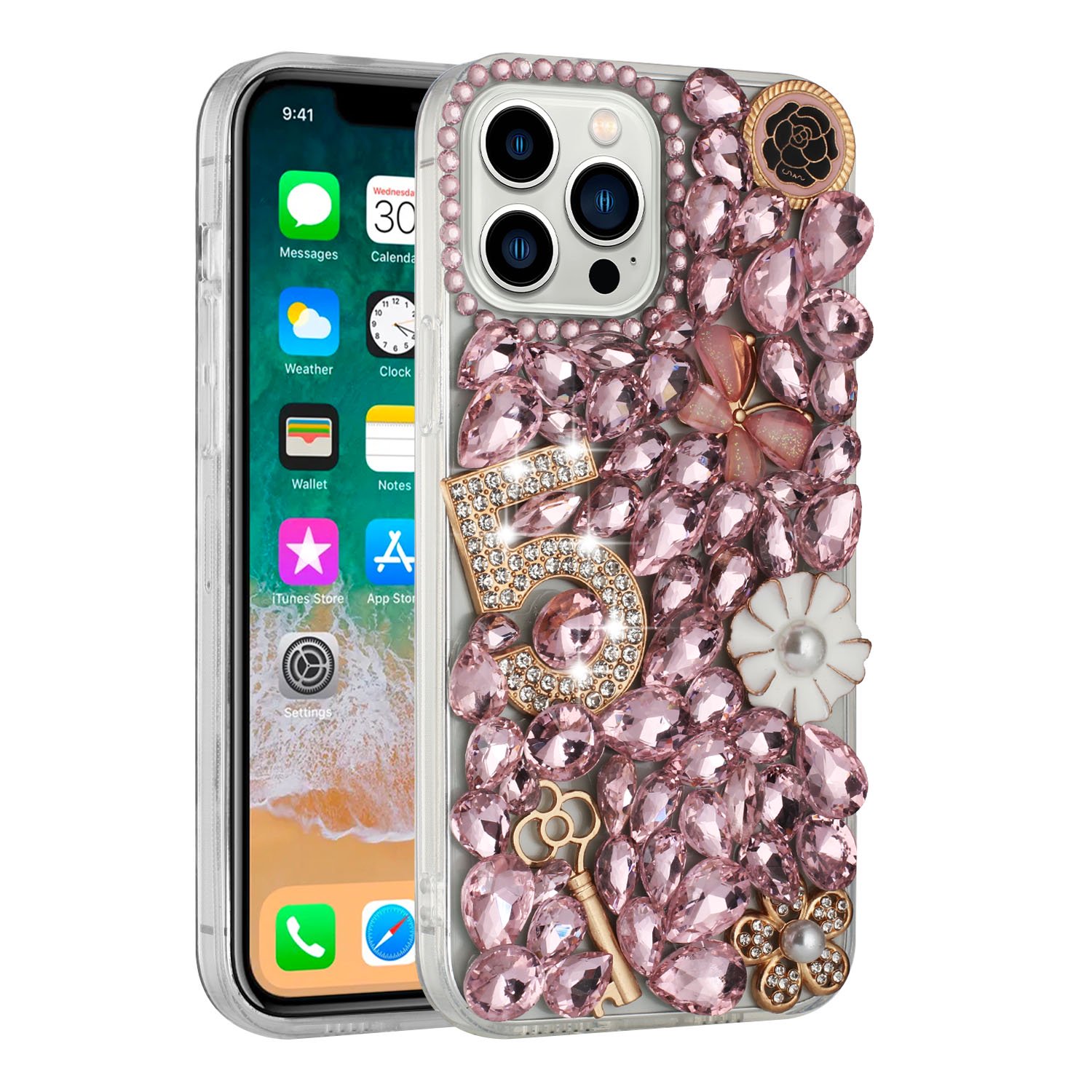iPhone 15 Pro Max 5 Crystal Diamond Case | Pink