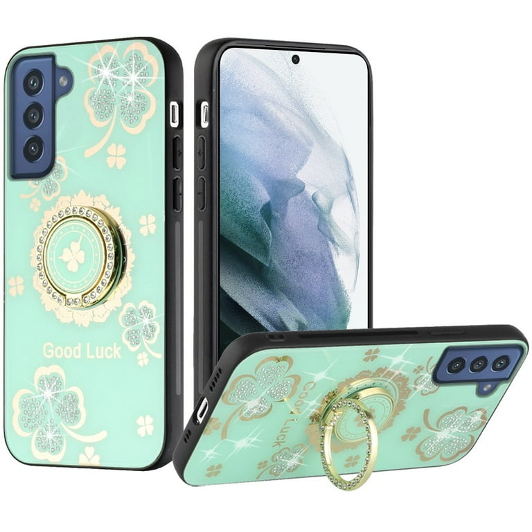 For Samsung S21 Ultra/S30 Ultra 7.1inch Splendid Glitter with Diamonds All Around Edges Ring Stand - Teal
