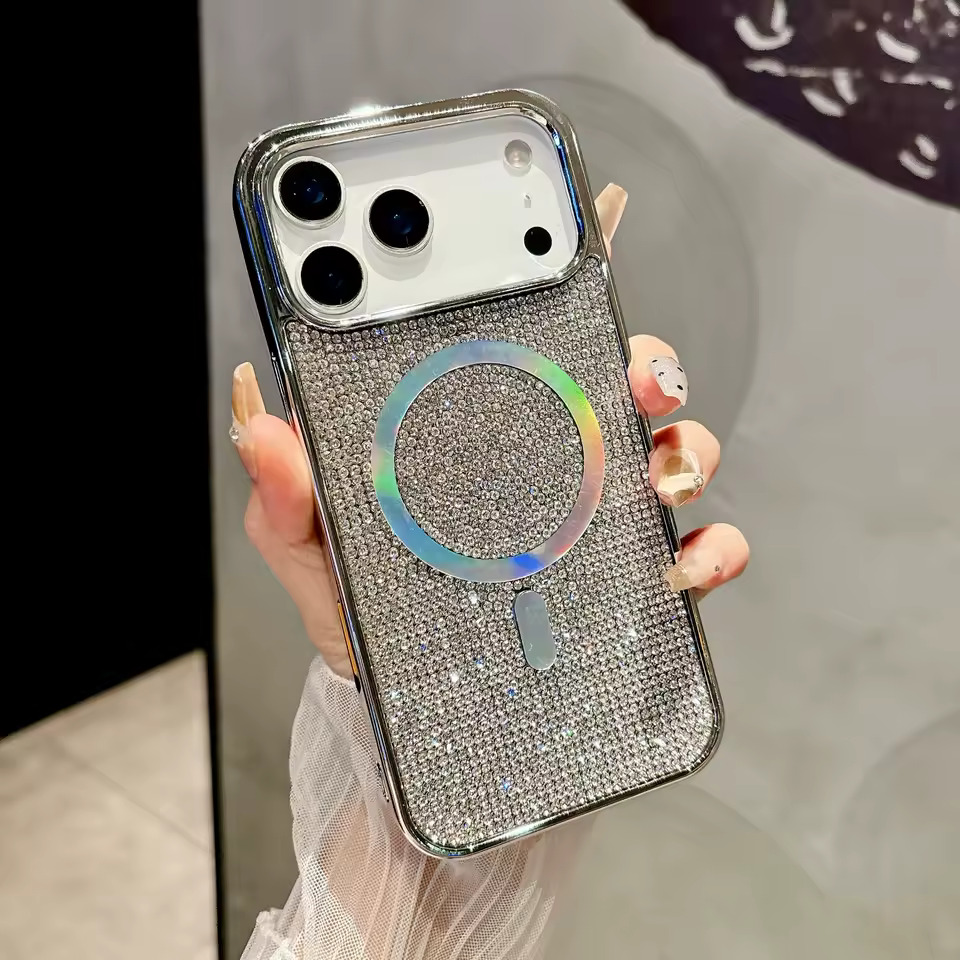 iPhone 16 Plus Crushed Diamond Case With Magsafe Silver