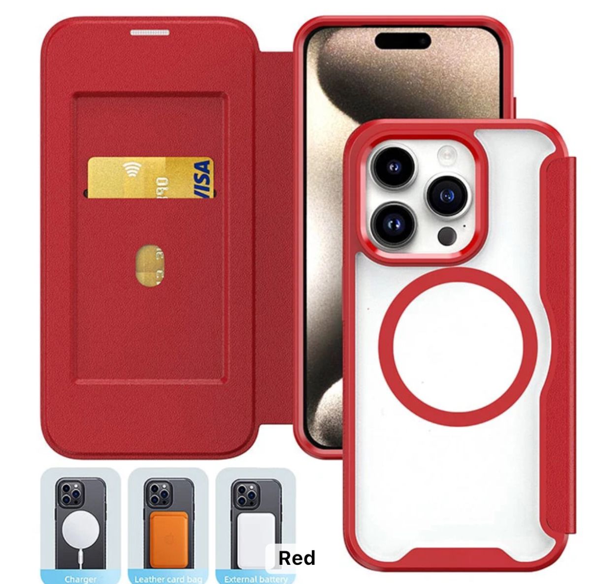 iPhone 16 Plus Xunija Magnetic Leather Flip Case Red