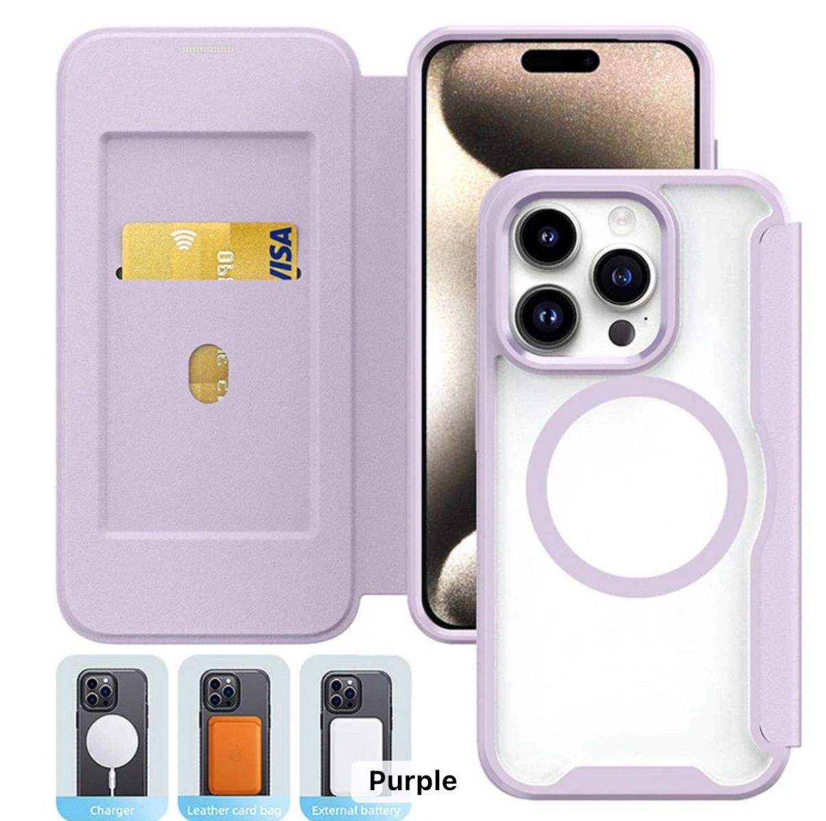 iPhone 16 Plus Xunija Magnetic Leather Flip Case Purple