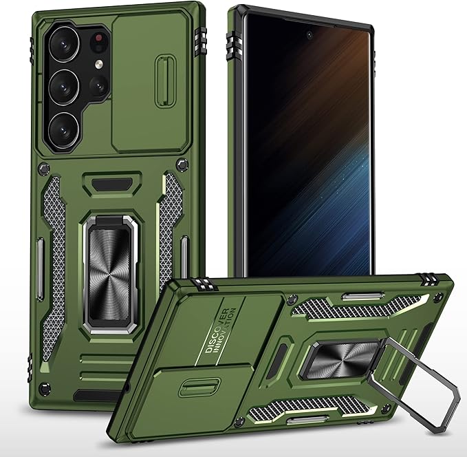iPhone 15 Plus Kejiang Case With Camera Cover & Metal Ring Green