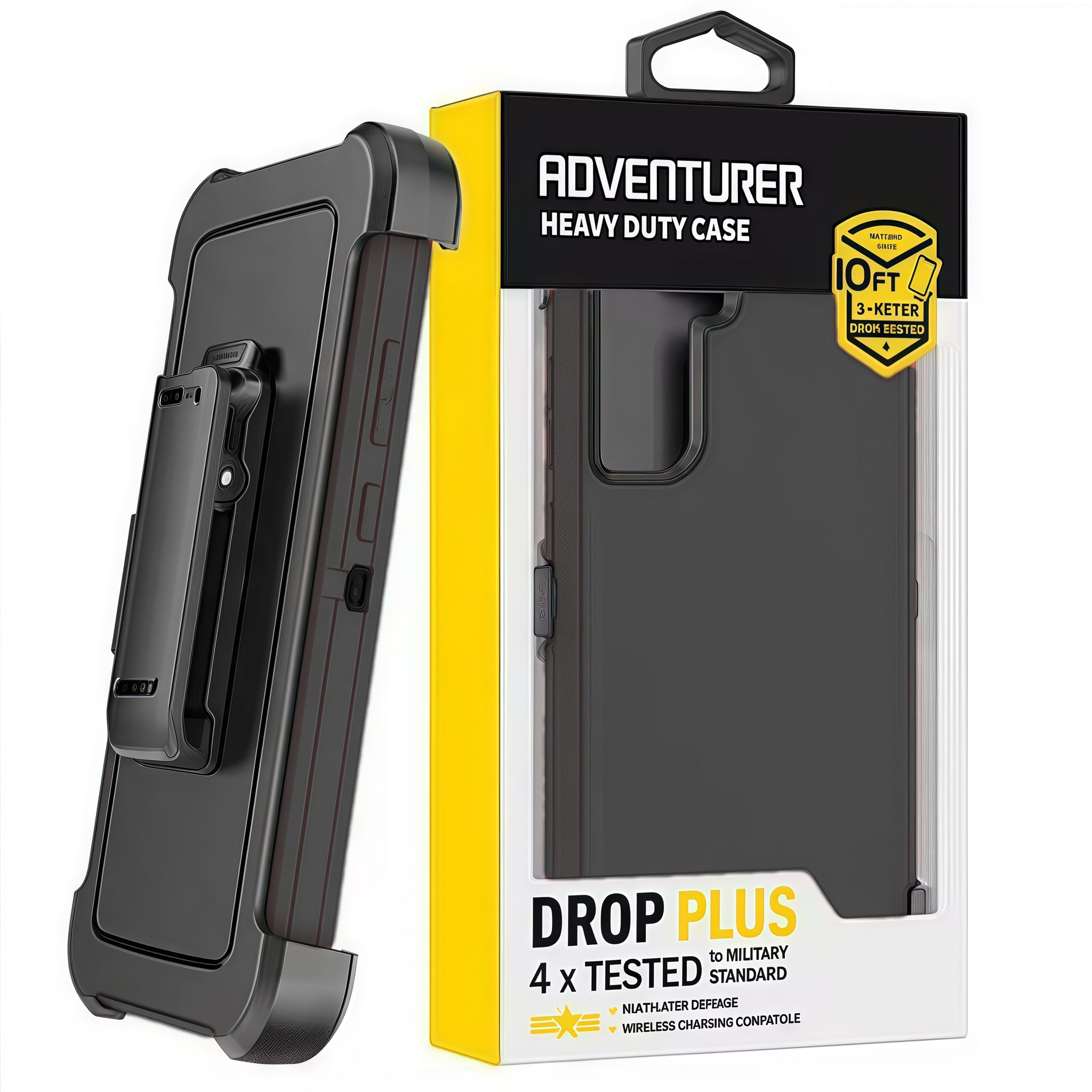 iPhone 12 Pro Max/13 Pro Max Adventurer Heavy Duty Case With Clip With Retail Box Pack Black-Black
