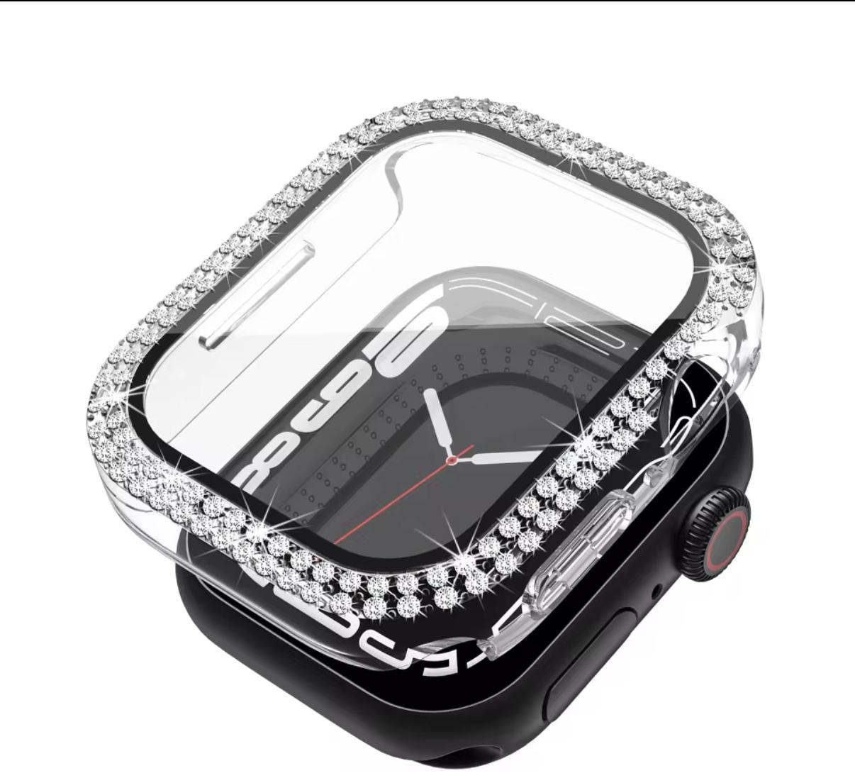 Apple Watch Size 41MM | (Clear) Double Row Diamond Case With Tempered Glass